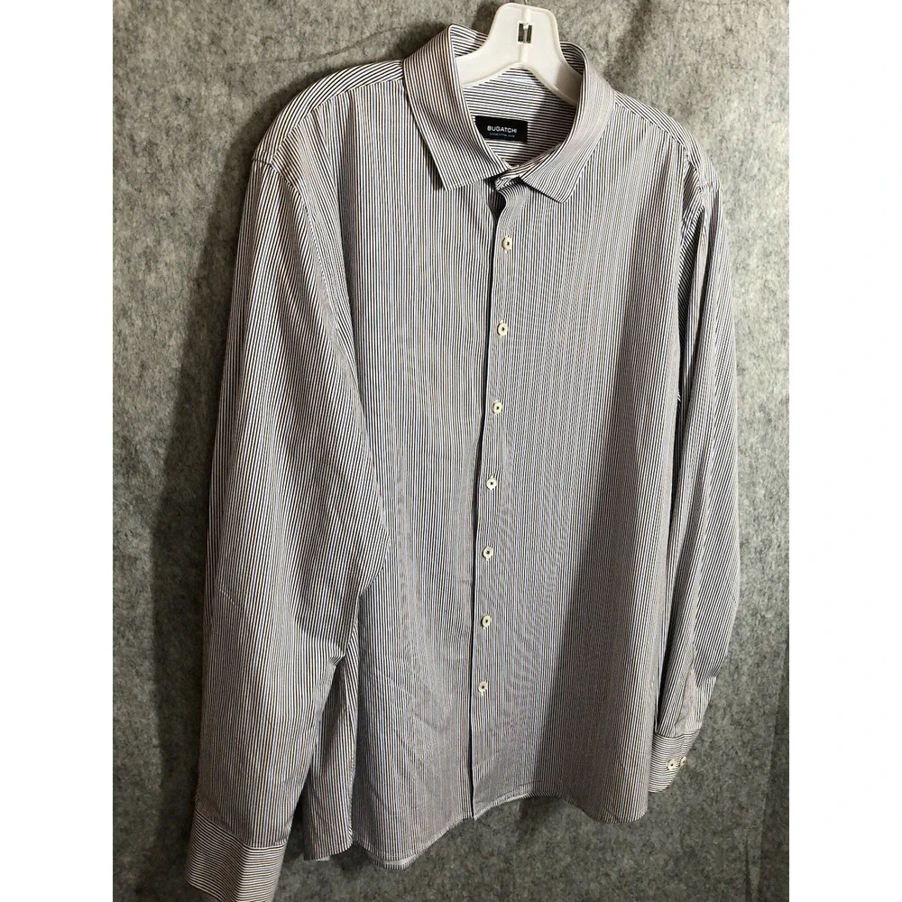 Bugatchi Shirt Mens Extra Large Stripe Ooohcotton Tech Career Casual Office